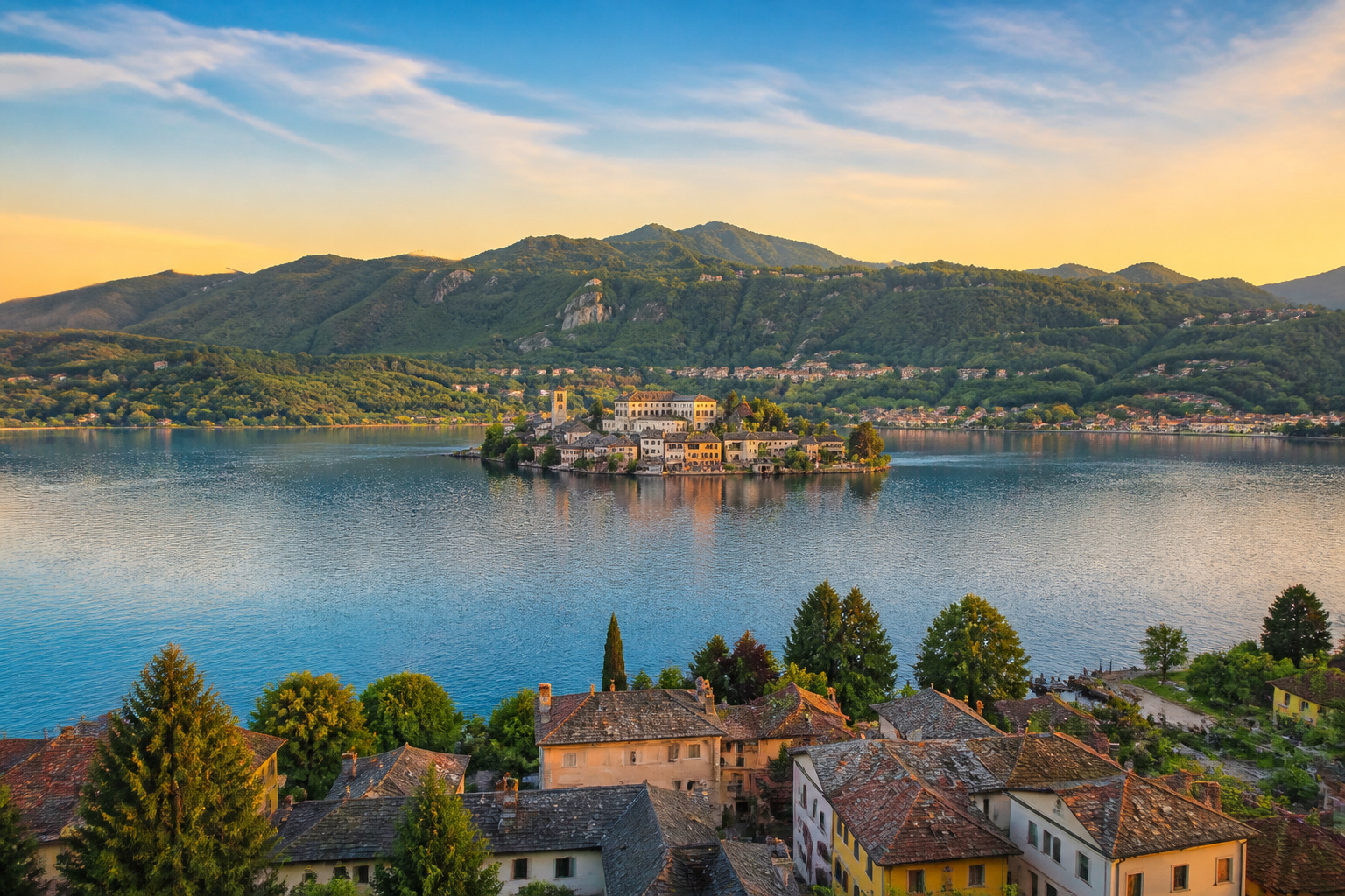 Lac dorta italie au coucher du soleil