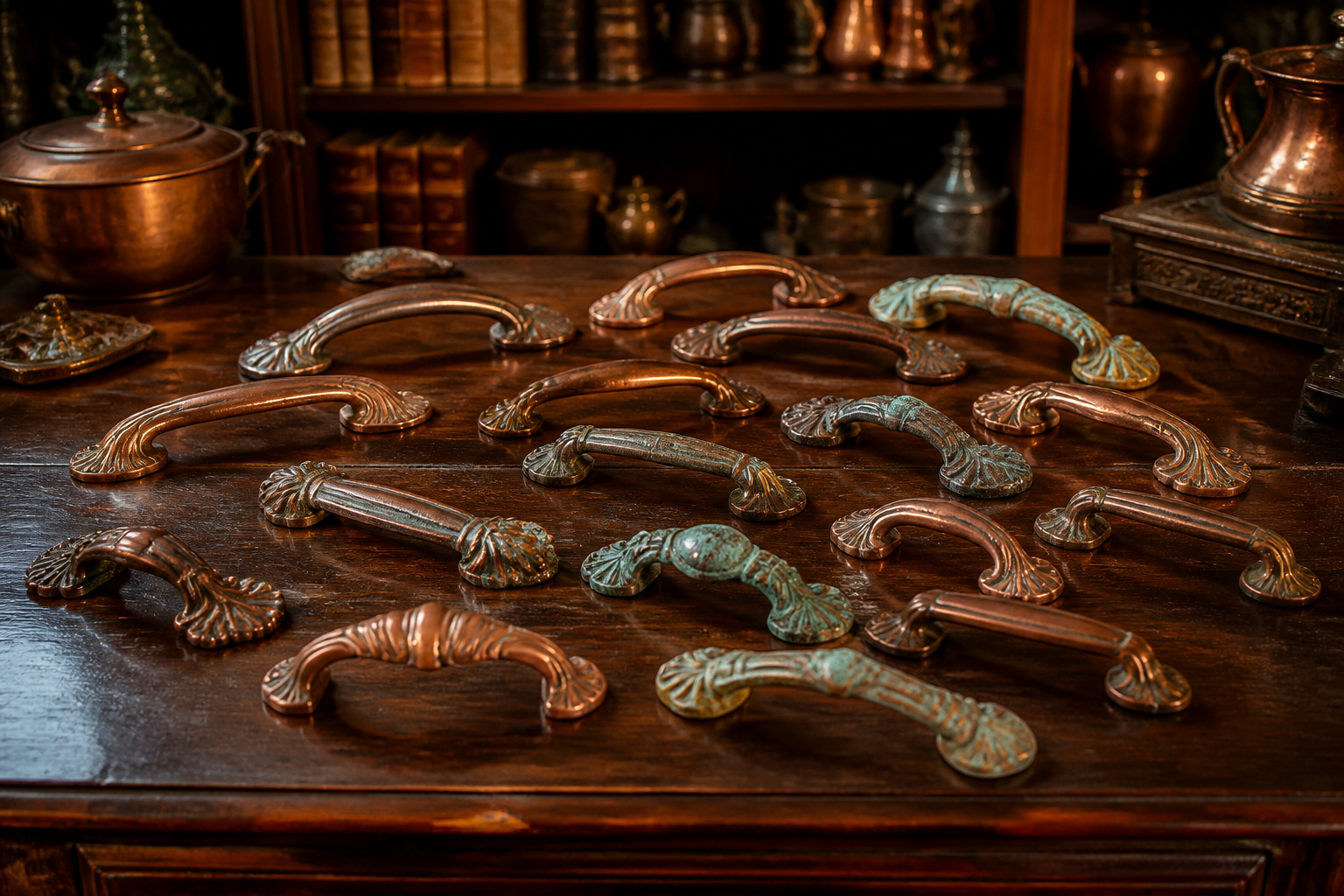 Collection poignees en cuivre ancien