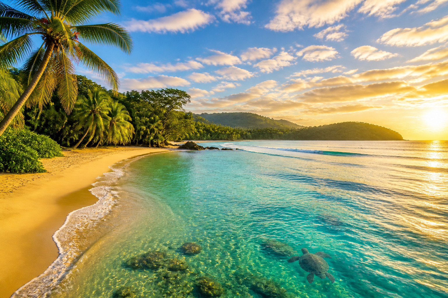 Plage paradisiaque du costa rica au coucher du soleil