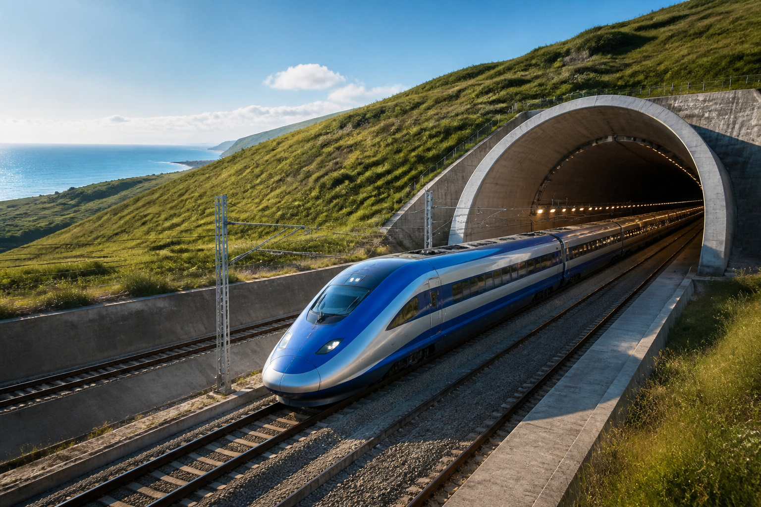 Train a grande vitesse sortant du tunnel
